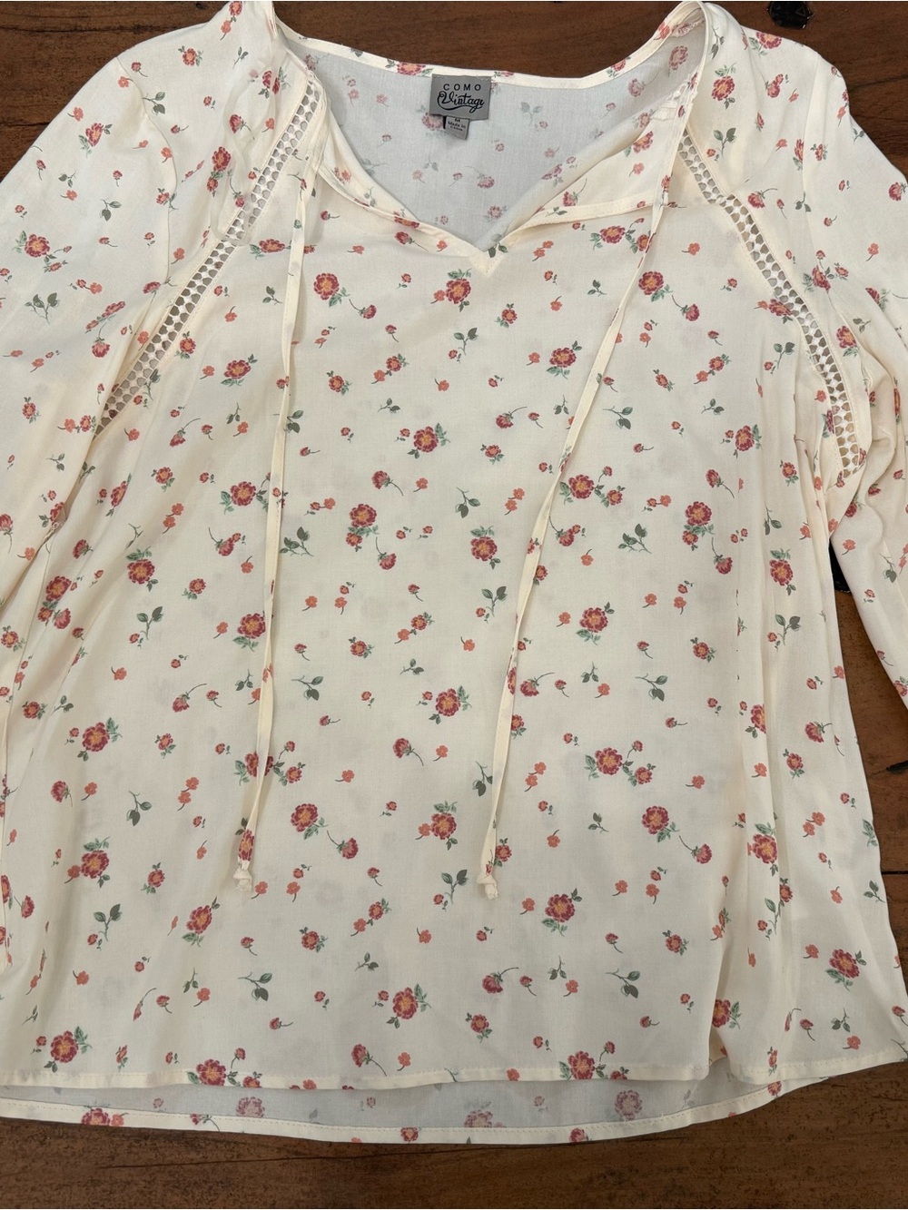 Como Vintage Cream Floral Tie-Front Blouse